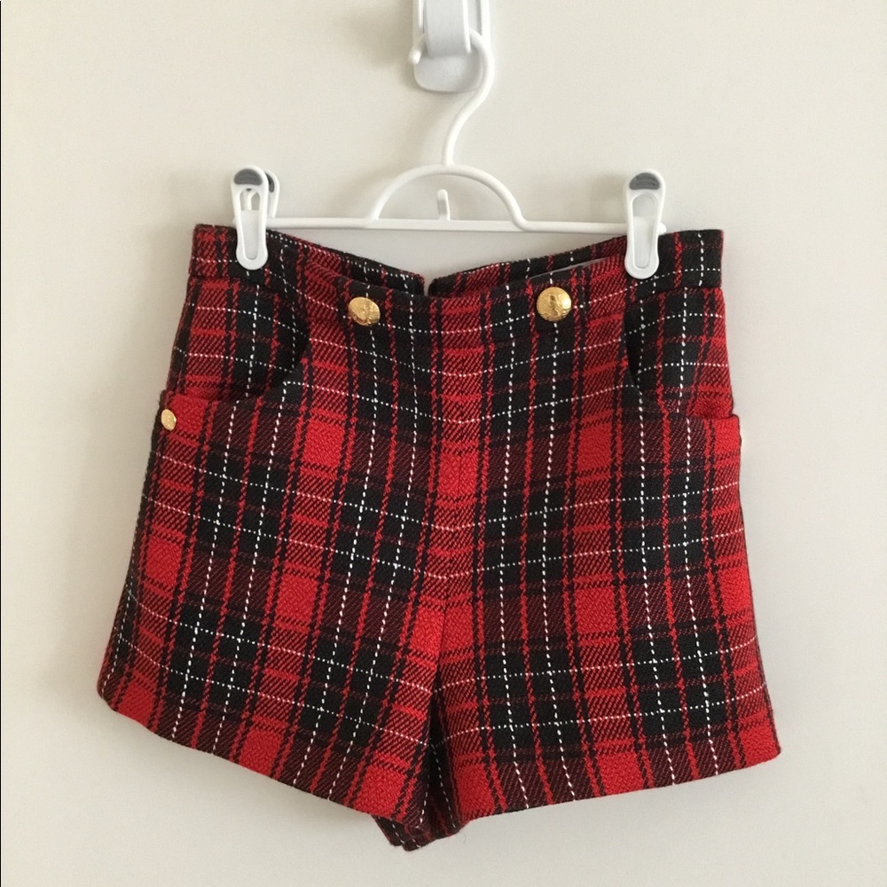 Zara red check mini shorts